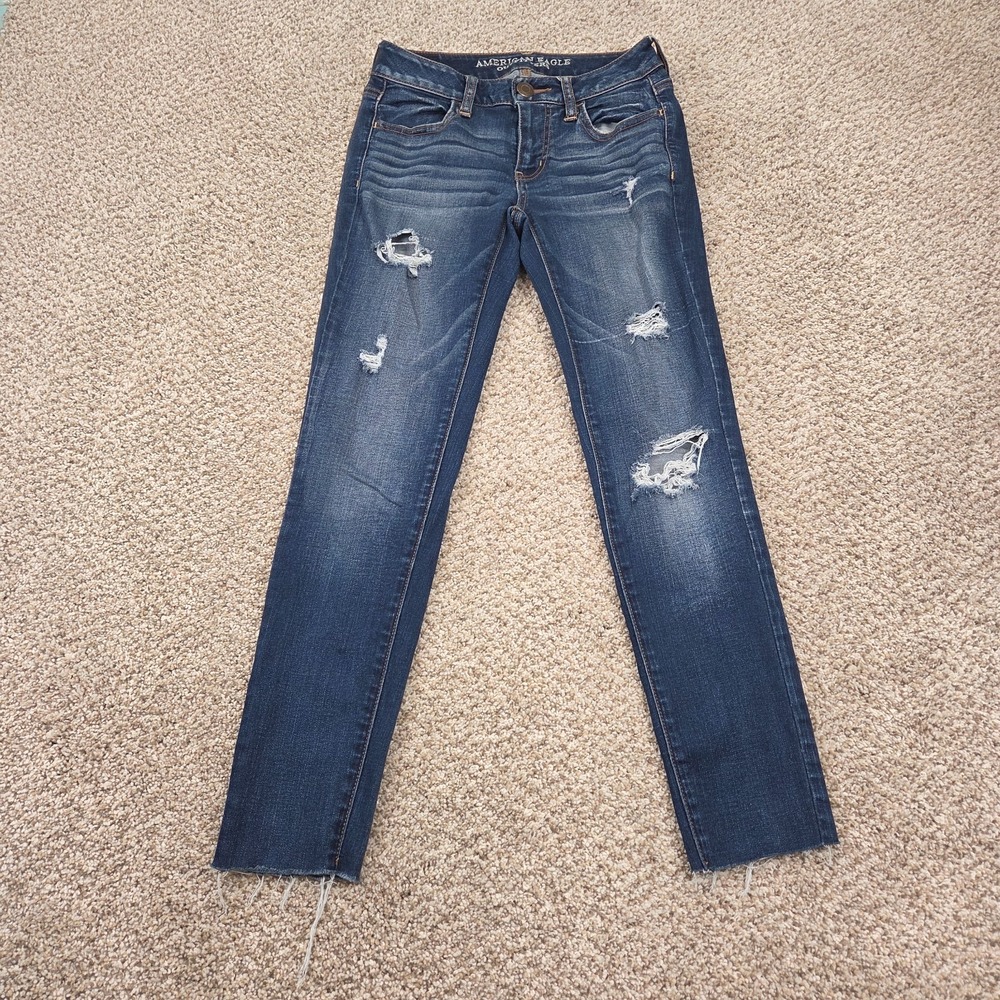 American Eagle Jegging Womens Size 2R Distressed Dark Wash Blue Low Rise Stretch